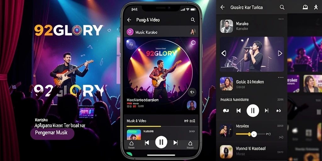 Antarmuka aplikasi 92GLORY dengan berbagai fitur Karaoke.
