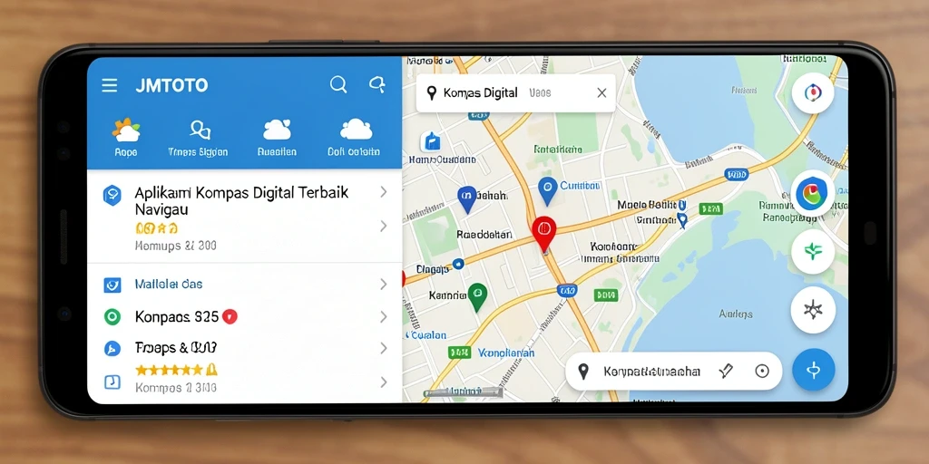 Antarmuka utama JMTOTO menampilkan fitur kompas digital dengan jelas.