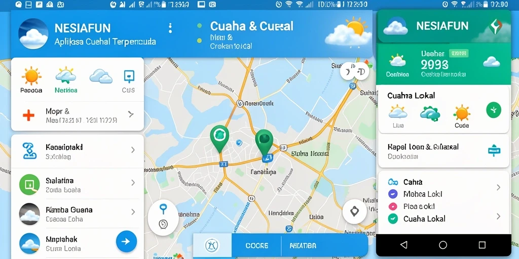 Tampilan antarmuka aplikasi NESIAFUN yang menampilkan data cuaca lokal.