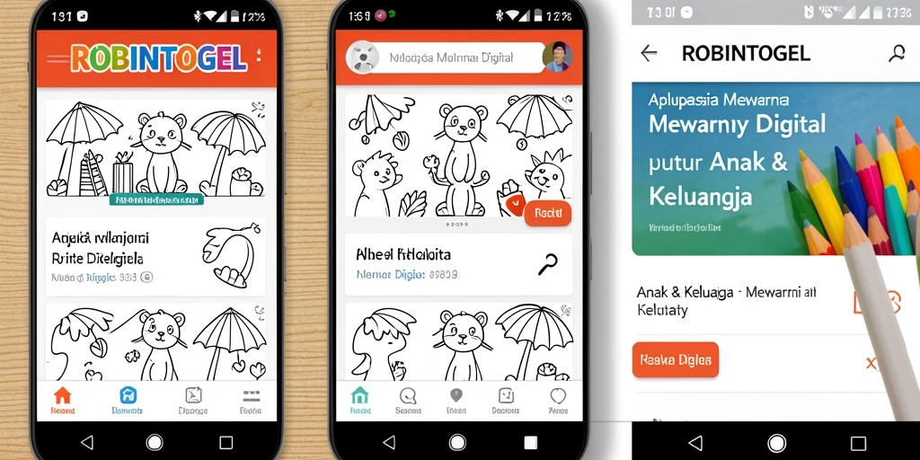 Antarmuka ROBINTOGEL yang ceria dan penuh warna.